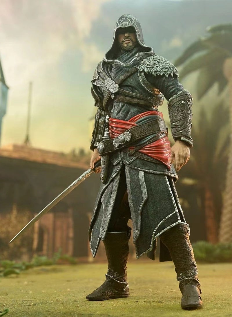 Assassin’s Creed Video Game Merchandise - 7-inch Interposable Figurine of Master Assassin Ezio in Black Suit - Boxed Collectible Handcrafted Artwork  - Image 5