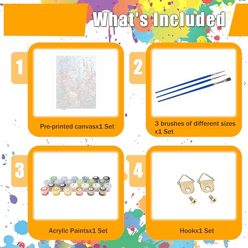 Hutarosl Flowers Paint by Numbers with Frame for Adults - with Wooden Easel,Adult Paint by Number,Flowers Canvas Paint by Numbers for Adults,Gifts and Home Decor 12x16inch - Image 5