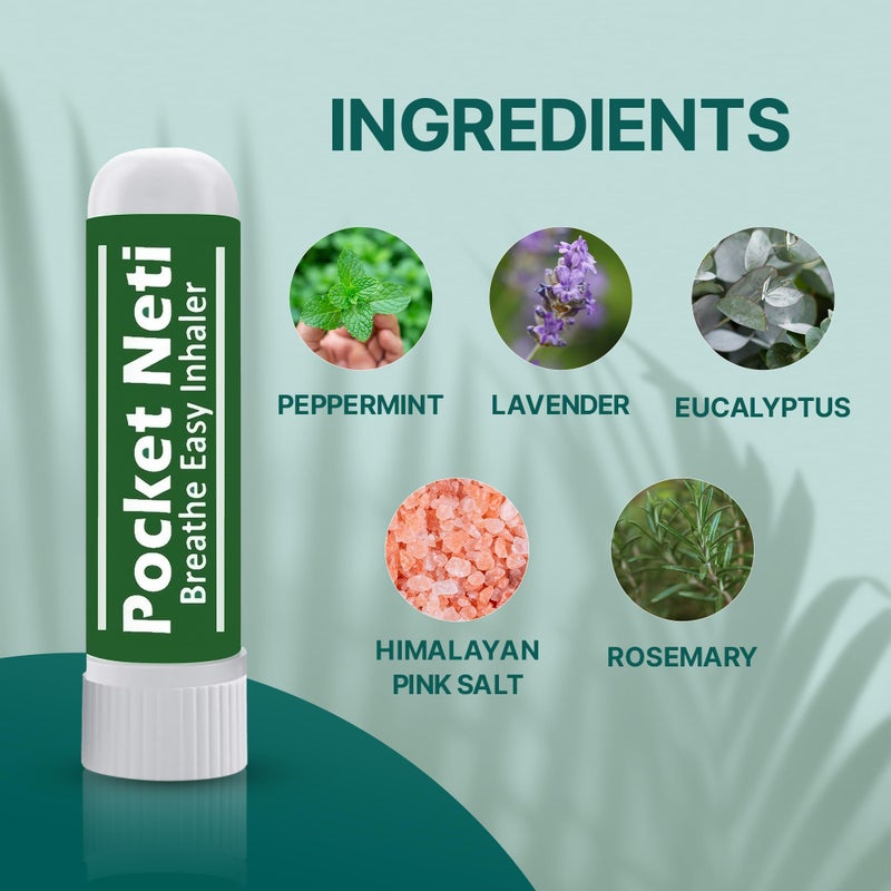Basic Vigor Pocket Neti Breathe Easy Himalayan Salt Aromatherapy Sinus Inhaler 2 Pack with Essential Oils. Natural Nasal Stick/Nasal Inhaler with Eucalyptus. Made in The USA. - Image 5