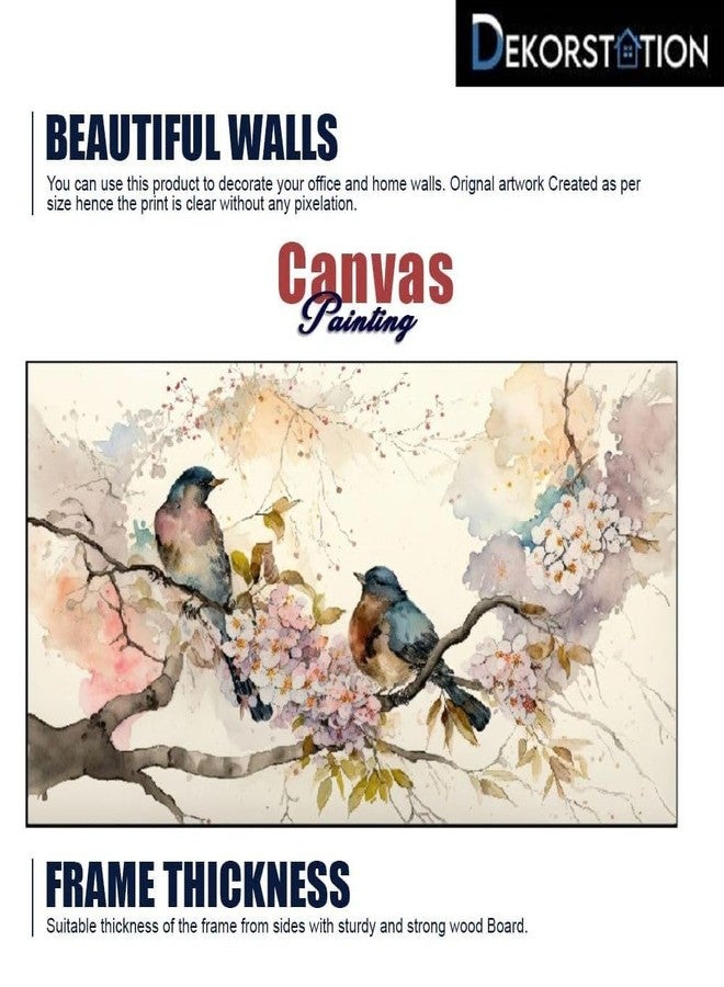 DEKORSTATION Colorful Birds on Stick Blooming Tree with Flower Floating Frame Canvas Wall Painting for Home and Office Decor (18 Inch L x 12 Inch H) - Image 4