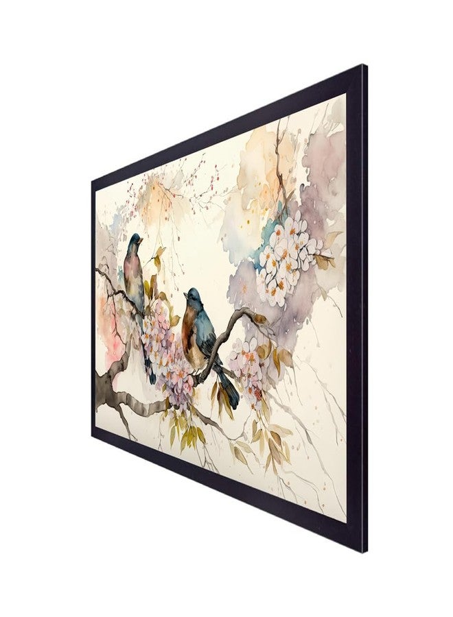 DEKORSTATION Colorful Birds on Stick Blooming Tree with Flower Floating Frame Canvas Wall Painting for Home and Office Decor (18 Inch L x 12 Inch H) - Image 2