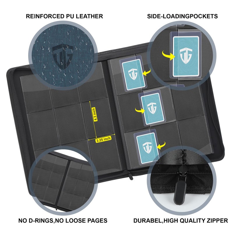 TCGUARD Toploader Binder,Holds 216 Toploaders,9 Pocket Top Loader Binder with Sleeves for 3"x4" Rigid Toploaders Hard Cases,Top loader Binders for TCG, MTG Card Binder, Trading Cards Binder(Dark Blue) - Image 2