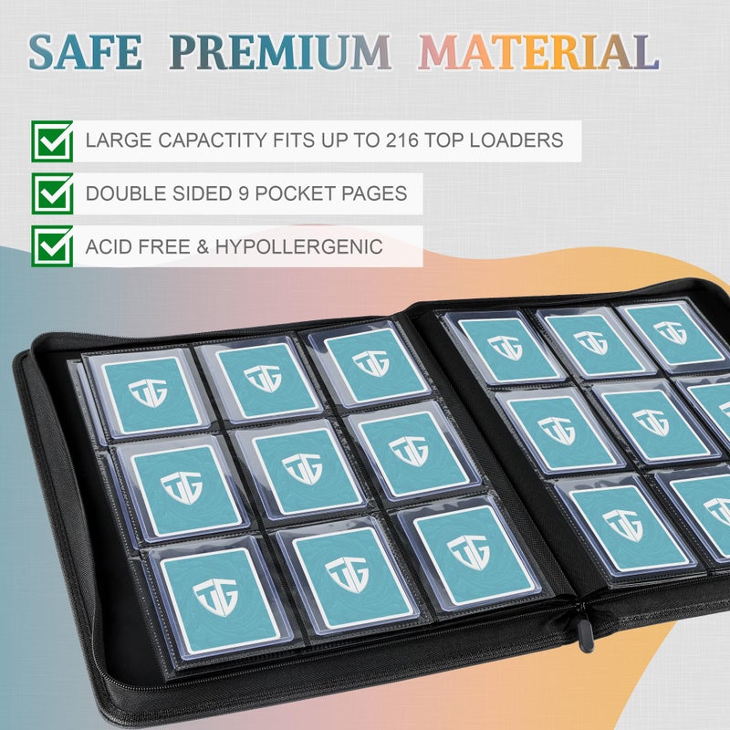 TCGUARD Toploader Binder,Holds 216 Toploaders,9 Pocket Top Loader Binder with Sleeves for 3"x4" Rigid Toploaders Hard Cases,Top loader Binders for TCG, MTG Card Binder, Trading Cards Binder(Dark Blue) - Image 3