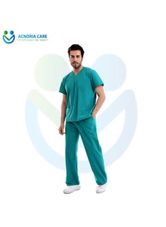 ACNORIA CARE Men's Medical Scrubs Consisting Of Two Pieces A Blouse And Pants, 35% Cotton 65% Polyester Turquoise Green Color - Size XL- From Acnoria Care  - Image 1