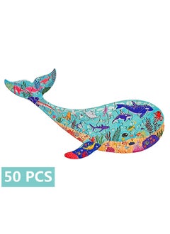 KASTWAVE Puzzles for Kids Ages 4-8,8-10, 50 Pieces Whale Animal Shaped Kids Puzzles Ocean World Floor Jigsaw Puzzles Gift for Children Learning Educational Puzzles Toys for Boys and Girls 
