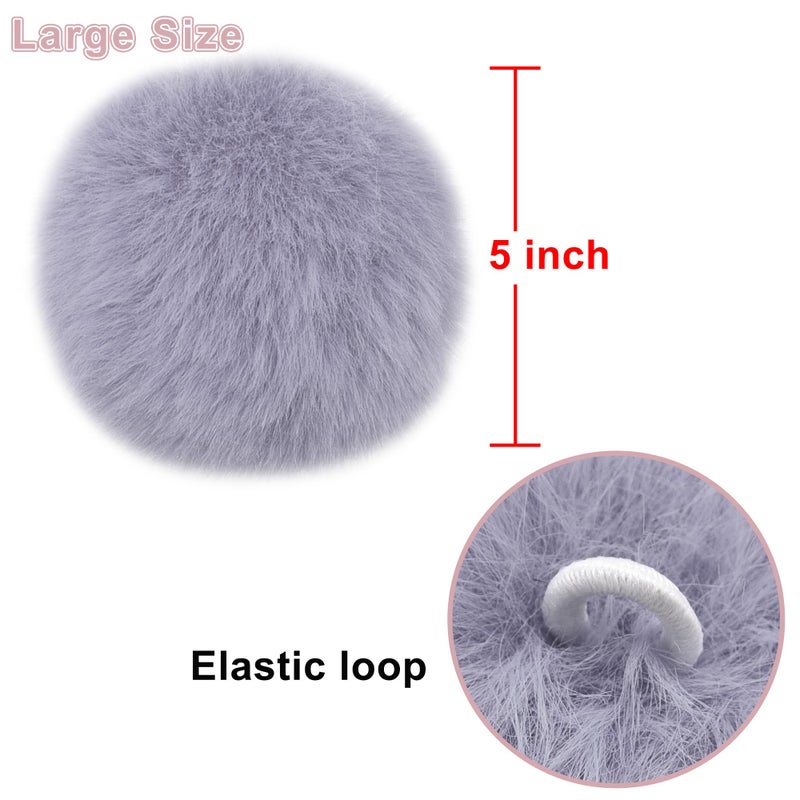 BQTQ 6 Pieces 5 Inch Large Faux Rabbit Fur Pom Pom Balls with Elastic Loop DIY Fluffy Pompoms for Hats Beanie Shoes Bags Keychain Accessories, 6 Soft Colors - Image 3