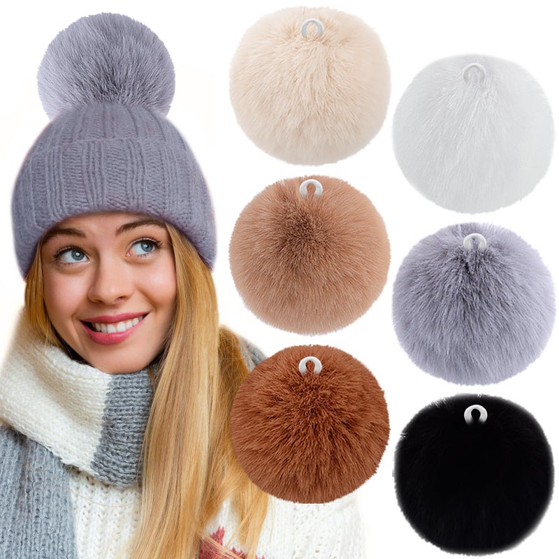 BQTQ 6 Pieces 5 Inch Large Faux Rabbit Fur Pom Pom Balls with Elastic Loop DIY Fluffy Pompoms for Hats Beanie Shoes Bags Keychain Accessories, 6 Soft Colors - Image 1