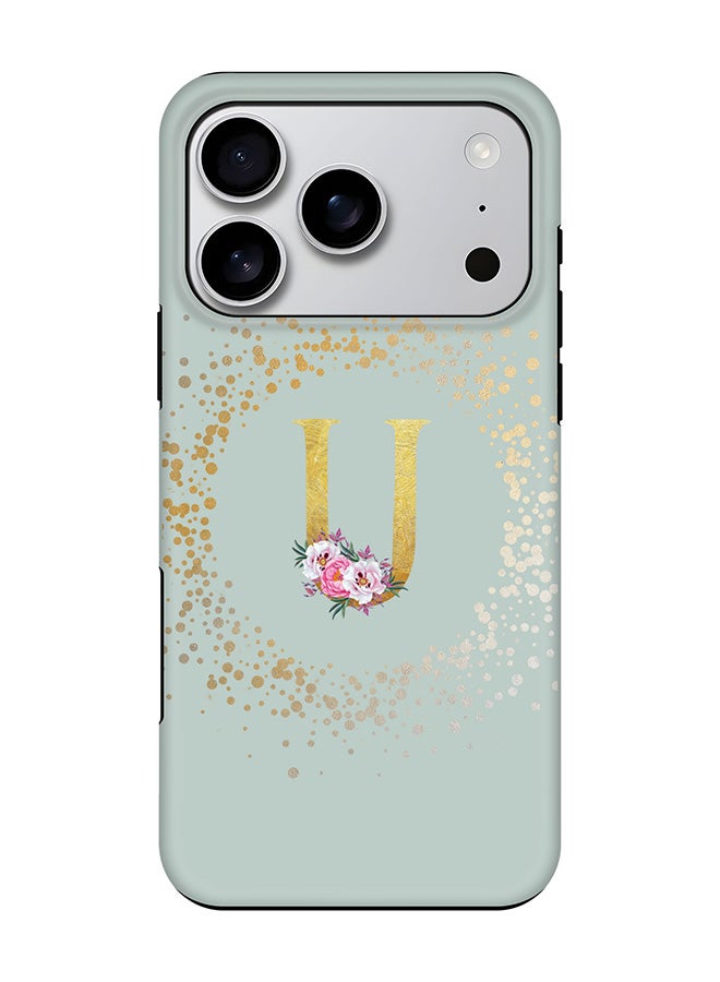 Stylizedd Tough Pro Magnetic Case for iPhone 17 Pro, Dual Layer hybrid PC + TPU Mobile Cover Matte - Custom Monogram Floral - U  (Light Grey )