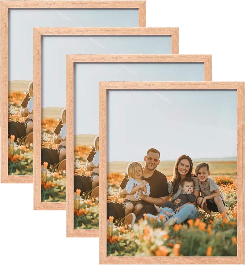 ATOBART إطارات صور خشبية ATOBART 8x10 بوصة، إطار صور من خشب البلوط، مجموعة من 4 إطارات صور خشبية رفيعة متعددة من الخشب الصلب، كولاج، زجاج حقيقي بدون حصيرة سهل التجميع - Image 1