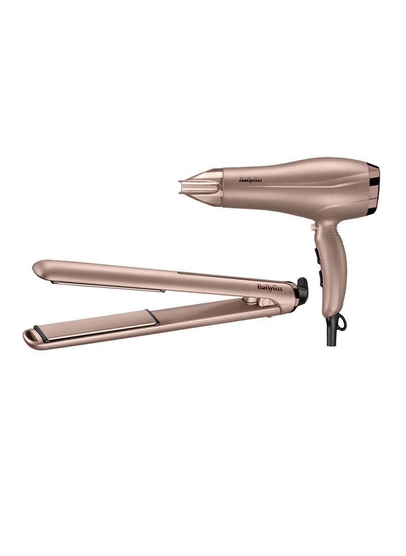 babyliss Paddle Travel Dry Airbrush | DC Dryer 1900W-2300W | Professional 2300W Hair Dryer & Smooth Pro 235 Hair Straightener Set for Salon-Quality | Ceramic Plates | Frizz-Free Styling, 5514PSDE