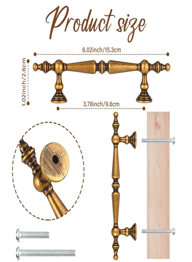 Shimeyao 10 Pack Antique Brass Cabinet Pulls 3-3/4"(96 mm) Hole Center Vintage Cabinet Pulls Handles Drawer Handles Closet for Kitchen Bathroom Drawer Dresser Pull Hardware Hole Center - Image 2