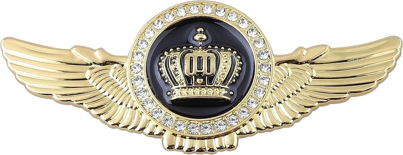 OAN Winged King Crown Emblem Sticker for All Cars, Bikes, Metal (Gold with Black) Size: 11cm x 4.5cm x 2mm - Image 1