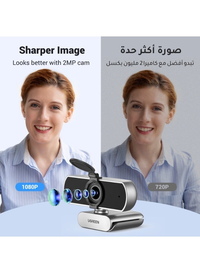 يو جرين 1080P Webcam with Microphone USB HD Camera, 1080P/30fps 720P/60fps Stream Camera, with Auto Light Correction, Dual Noise Reduction Mics, for Skype/Facebook/Youtube, Laptop/Desktop, Silver Grey - Image 3