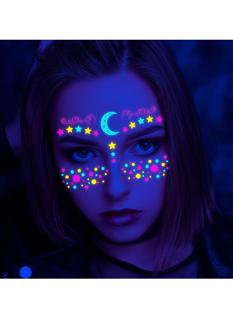 Adando Luminous Face Tattoo Stickers Face Temporary Tattoo Glow in the Dark Tattoo Stickers Flash Fake Butterflies Waterproof Tattoos Stickers for Festival Makeup Rave Accessories (1-8) - Image 4