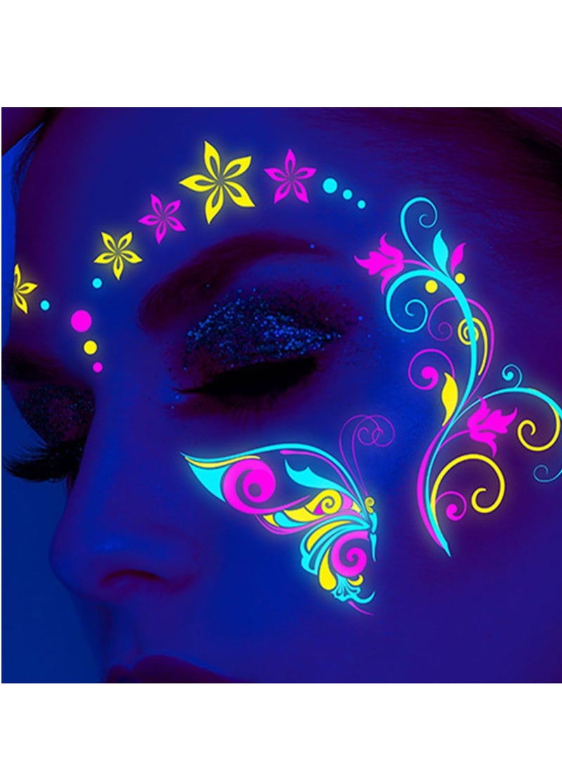 Adando Luminous Face Tattoo Stickers Face Temporary Tattoo Glow in the Dark Tattoo Stickers Flash Fake Butterflies Waterproof Tattoos Stickers for Festival Makeup Rave Accessories (1-8) - Image 5