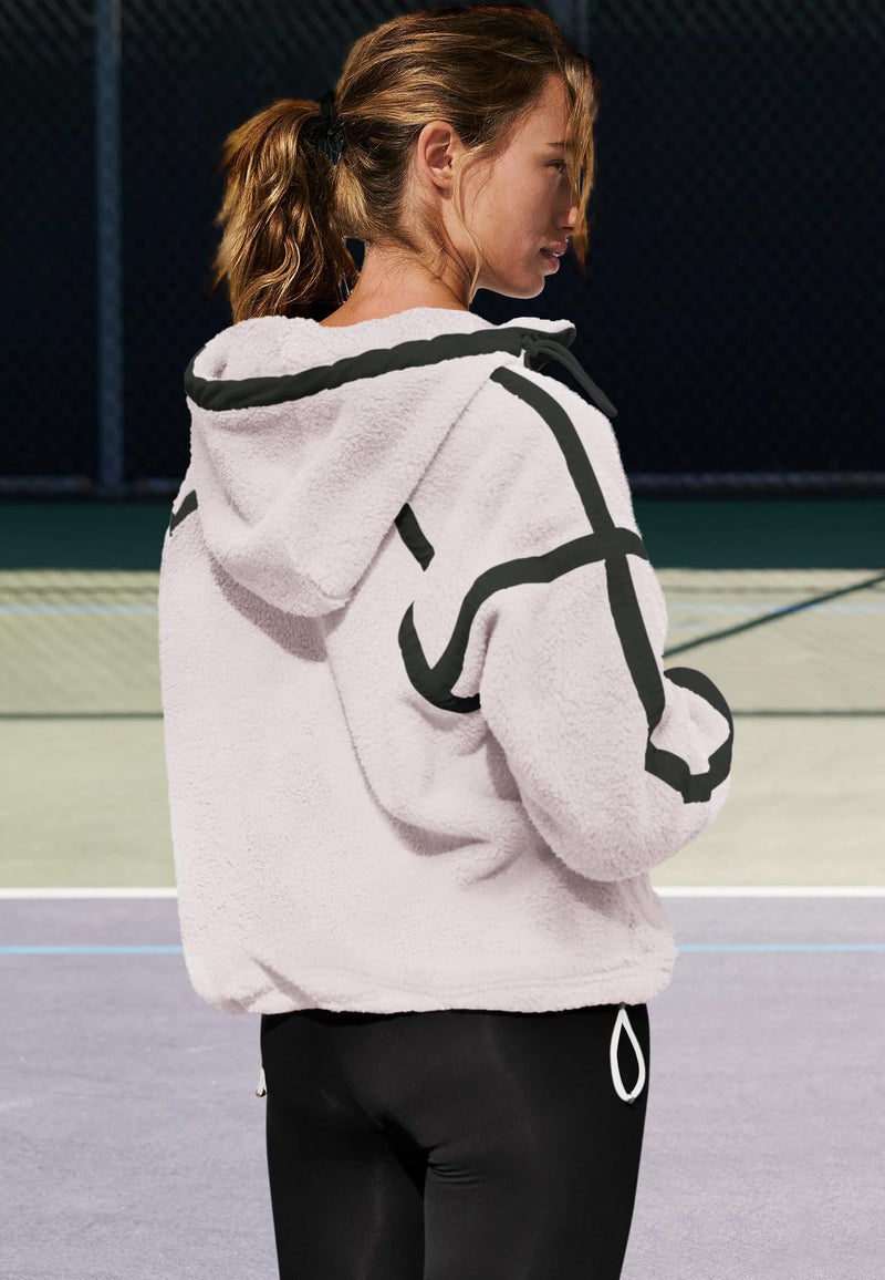 Panadila Womens Half Zip Fleece Pullover Oversized Hoodies Fuzzy Hooded Sweatshirt Cozy Sherpa Jacket (Cream White,S) - Image 4