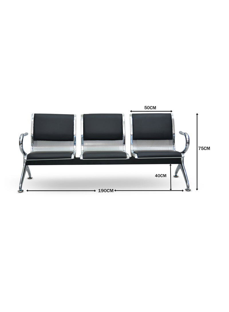 Multi Home Furniture 3 Seater Frame Airport Visitor Chair Office Hospital School With Metal Steel And Armrest Sit MH-222PVC-BLACK/SILVER - Image 3