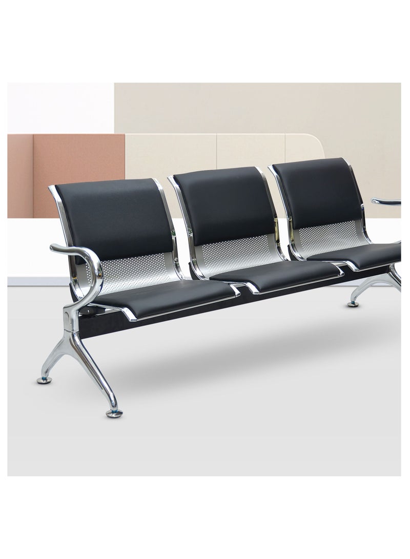 Multi Home Furniture 3 Seater Frame Airport Visitor Chair Office Hospital School With Metal Steel And Armrest Sit MH-222PVC-BLACK/SILVER - Image 4