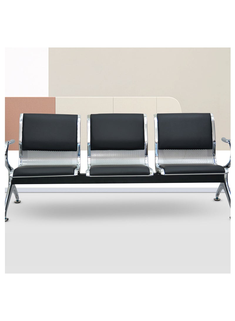 Multi Home Furniture 3 Seater Frame Airport Visitor Chair Office Hospital School With Metal Steel And Armrest Sit MH-222PVC-BLACK/SILVER - Image 5