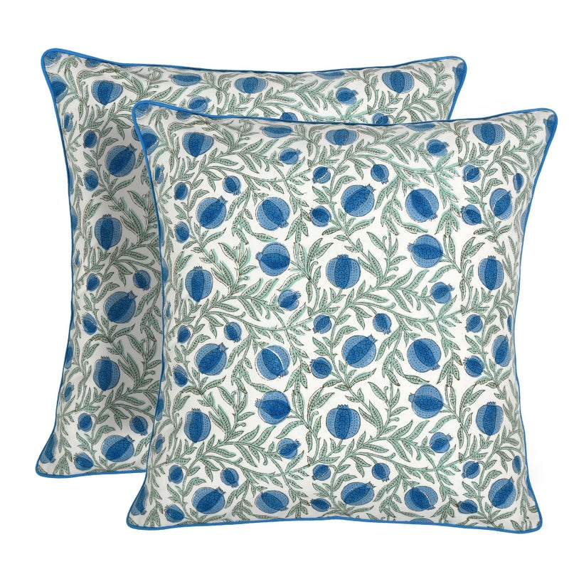 Ridhi طقم غطاء وسادة ريدي كوين الأزرق بنقشة مربعات، بتصميم كلاسيكي أنيق، مكون من قطعتين - وسادة زينة مقاس 20 بوصة × 20 بوصة، غطاء وسادة أبيض مزين بالزهور، ديكور منزلي كلاسيكي أنيق، مناسب لعيد الشكر - Image 1