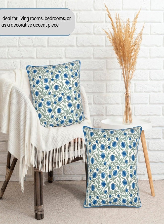 Ridhi طقم غطاء وسادة ريدي كوين الأزرق بنقشة مربعات، بتصميم كلاسيكي أنيق، مكون من قطعتين - وسادة زينة مقاس 20 بوصة × 20 بوصة، غطاء وسادة أبيض مزين بالزهور، ديكور منزلي كلاسيكي أنيق، مناسب لعيد الشكر - Image 2