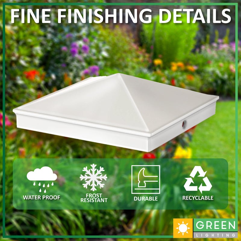 GreenLighting غطاء عمود هرمي من الألومنيوم من GreenLighting مقاس 6x6 (عبوة من 4 قطع، لون أبيض) يناسب أعمدة خشبية مقاس 6x6 (مقاس حقيقي 5.5 × 5.5) غطاء خارجي مطلي بمسحوق غير لامع مقاوم للماء - Image 4