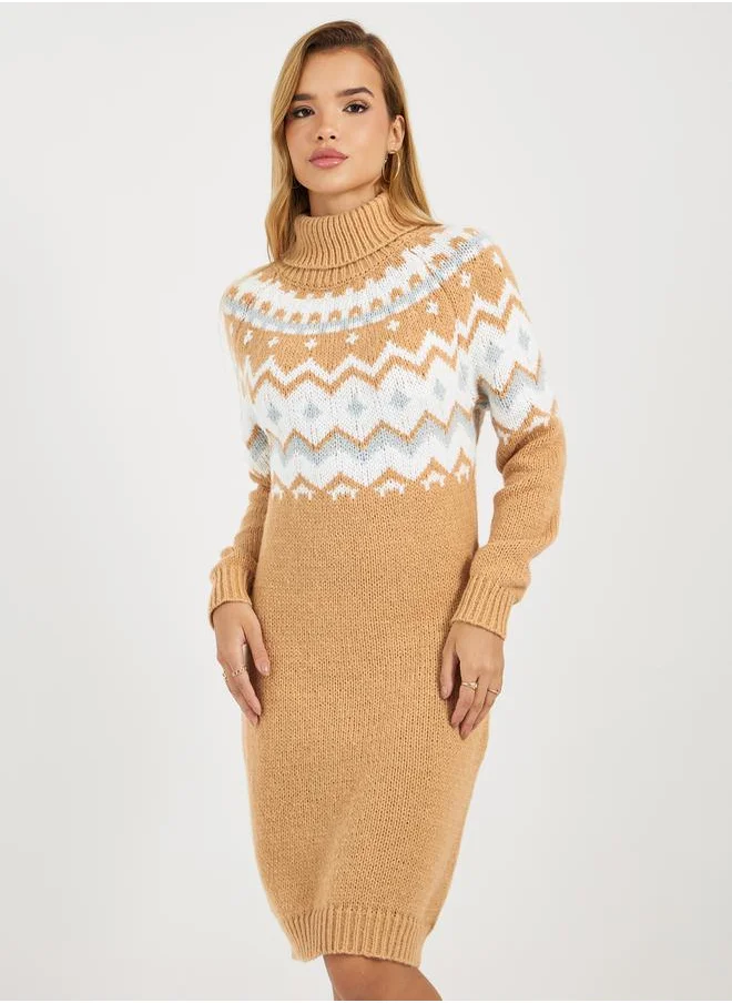 Styli Patterned Sweater Knee Length Dress