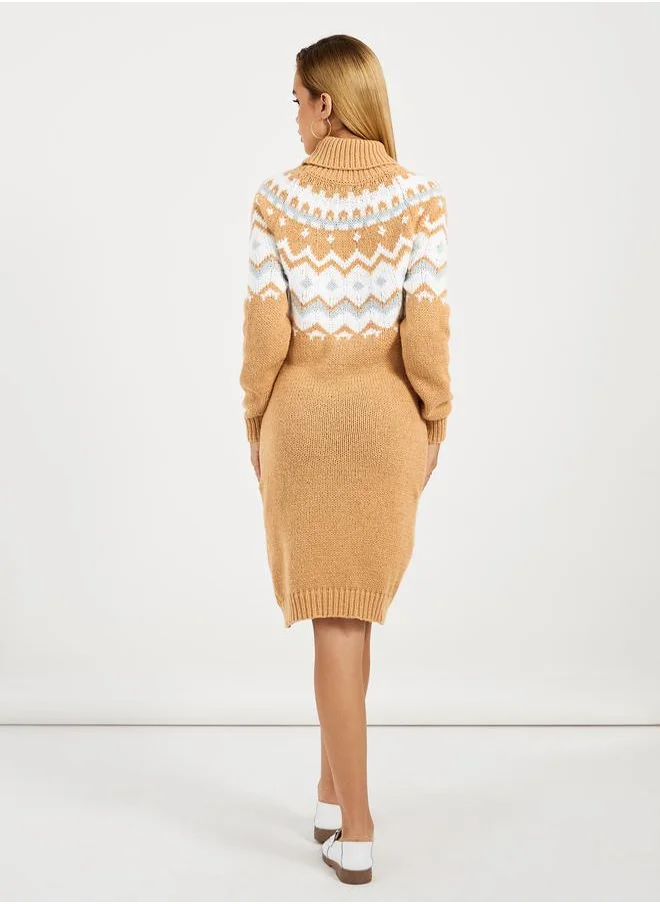 Styli Patterned Sweater Knee Length Dress