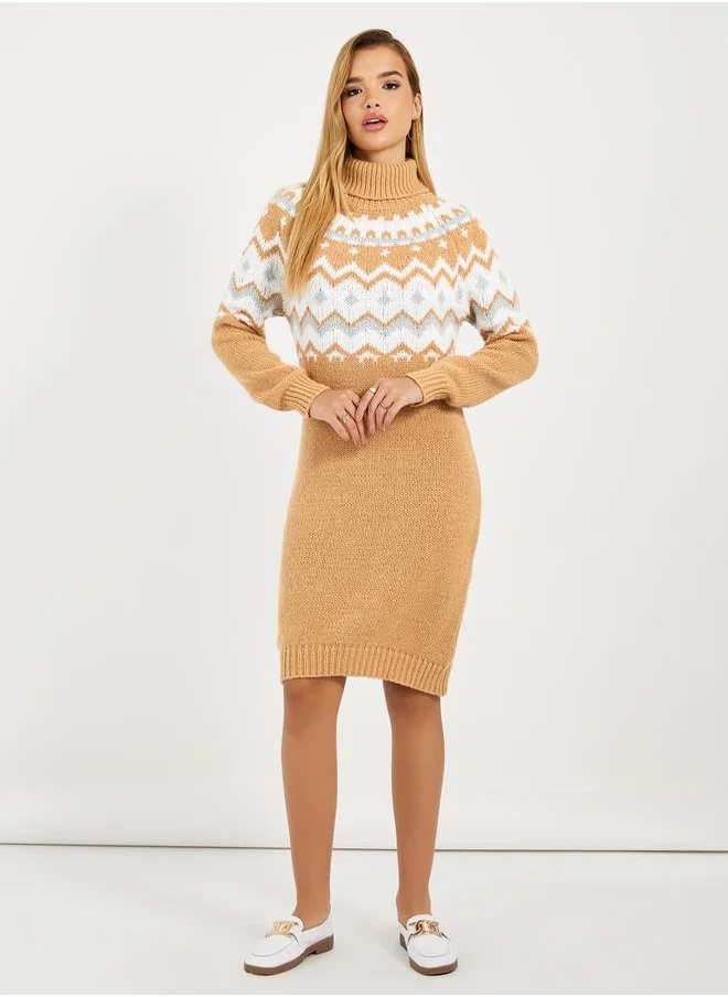 Styli Patterned Sweater Knee Length Dress