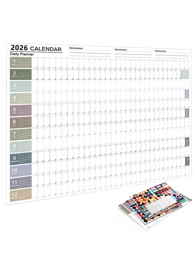 2026 Wall Calendar Planner; Poster Calendar 74.2 x 52.5 cm; 12 Month Year Round Schedule; Wall Mounted Grid Daily Blocks for Home Office School - Image 1