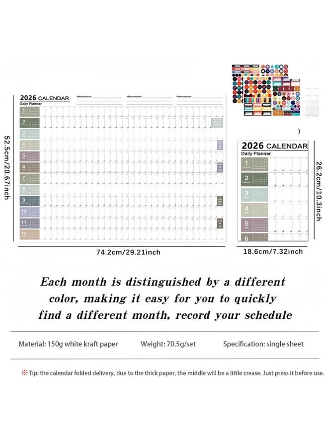 2026 Wall Calendar Planner; Poster Calendar 74.2 x 52.5 cm; 12 Month Year Round Schedule; Wall Mounted Grid Daily Blocks for Home Office School - Image 2