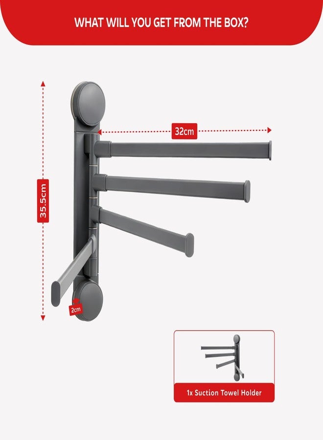 MIORAH 4 Bar Suction Towel Holder for Bathroom – Rust - Free Powder Coated Wall Mounted Towel Rack No Drill Towel Rack | Modern Bathroom Accessories Organizer Grey - Image 2