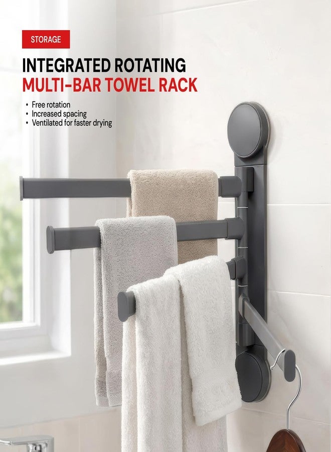 MIORAH 4 Bar Suction Towel Holder for Bathroom – Rust - Free Powder Coated Wall Mounted Towel Rack No Drill Towel Rack | Modern Bathroom Accessories Organizer Grey - Image 3