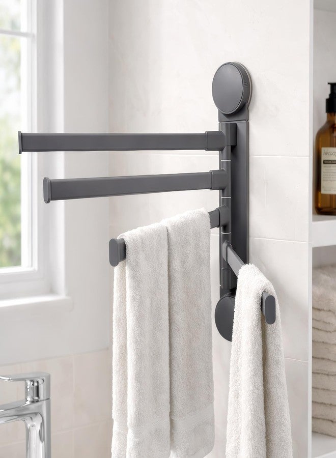 MIORAH 4 Bar Suction Towel Holder for Bathroom – Rust - Free Powder Coated Wall Mounted Towel Rack No Drill Towel Rack | Modern Bathroom Accessories Organizer Grey - Image 1