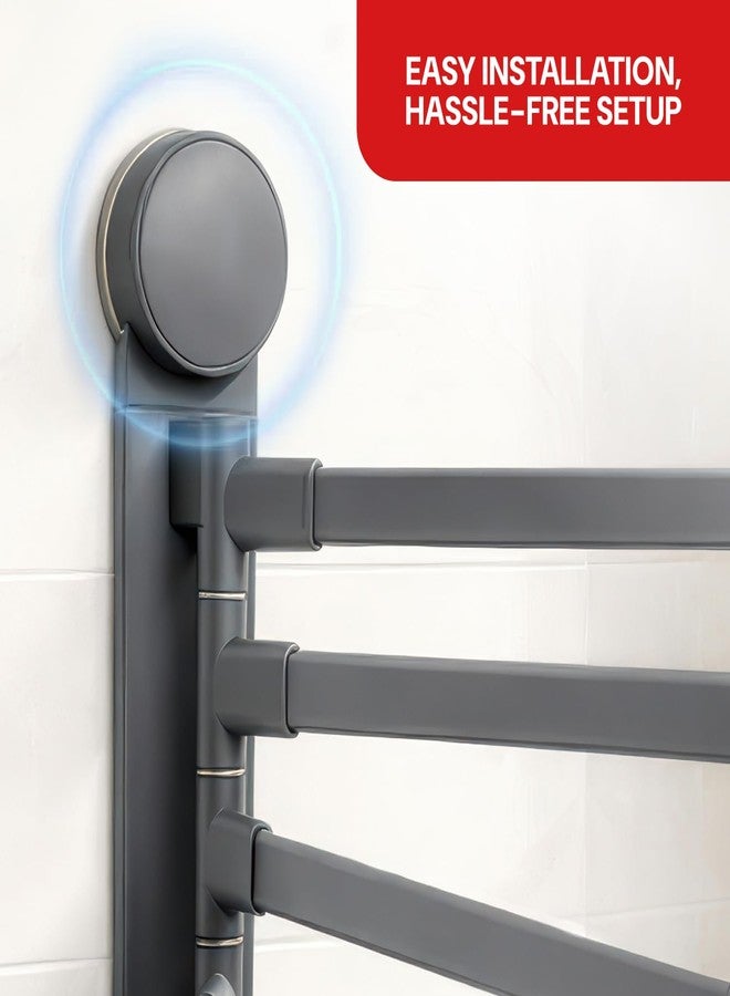 MIORAH 4 Bar Suction Towel Holder for Bathroom – Rust - Free Powder Coated Wall Mounted Towel Rack No Drill Towel Rack | Modern Bathroom Accessories Organizer Grey - Image 5
