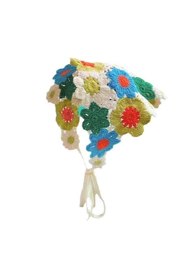 قطعتان من عصابات الشعر الكروشيه النسائية، وشاح شعر محبوك، غطاء رأس للفتيات، عصابة رأس زهرية عتيقة، إكسسوارات شعر، وشاح رأس زهري مثلث، عصابات رأس مجوفة محبوكة - Image 2