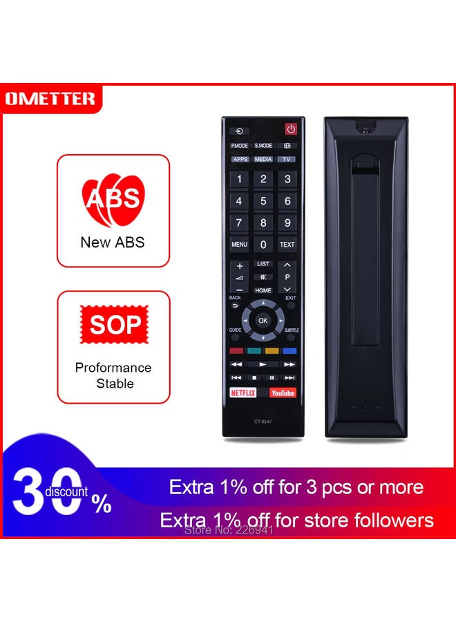 OMETTER Remote control use for Toshiba CT-8547 42SL800A 40TL838 42SL417U 46SL417U 42SL863 46SL863 32SL800A 55SL417U 24SL415LCD - Image 1