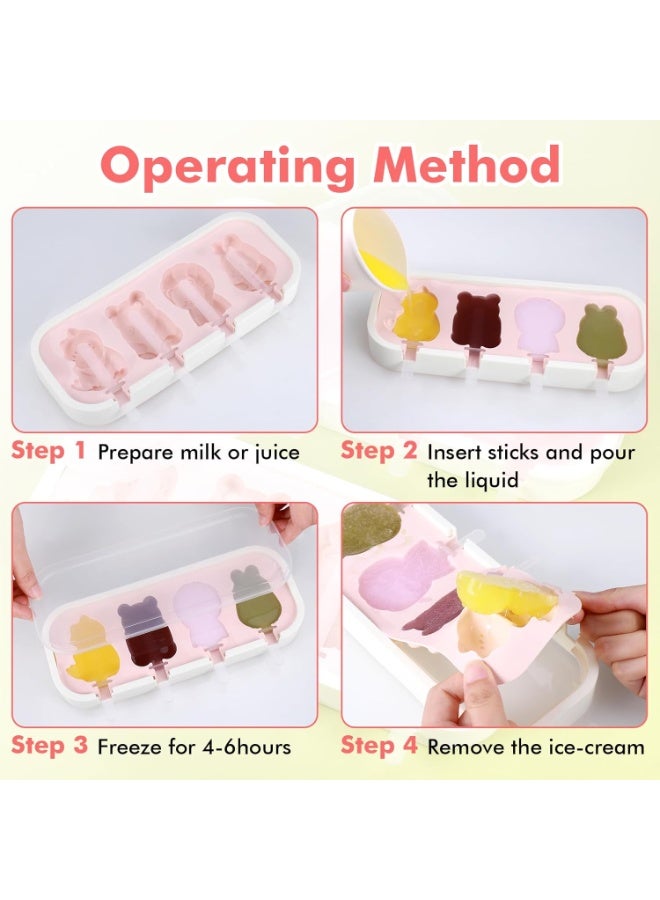 سونسر طقم قوالب مصاصات سيليكون، خالية من مادة BPA، 2 قطعة، صانعة آيس كريم DIY مع 12 عصا، تصميم فواكه وحيوانات - Image 4