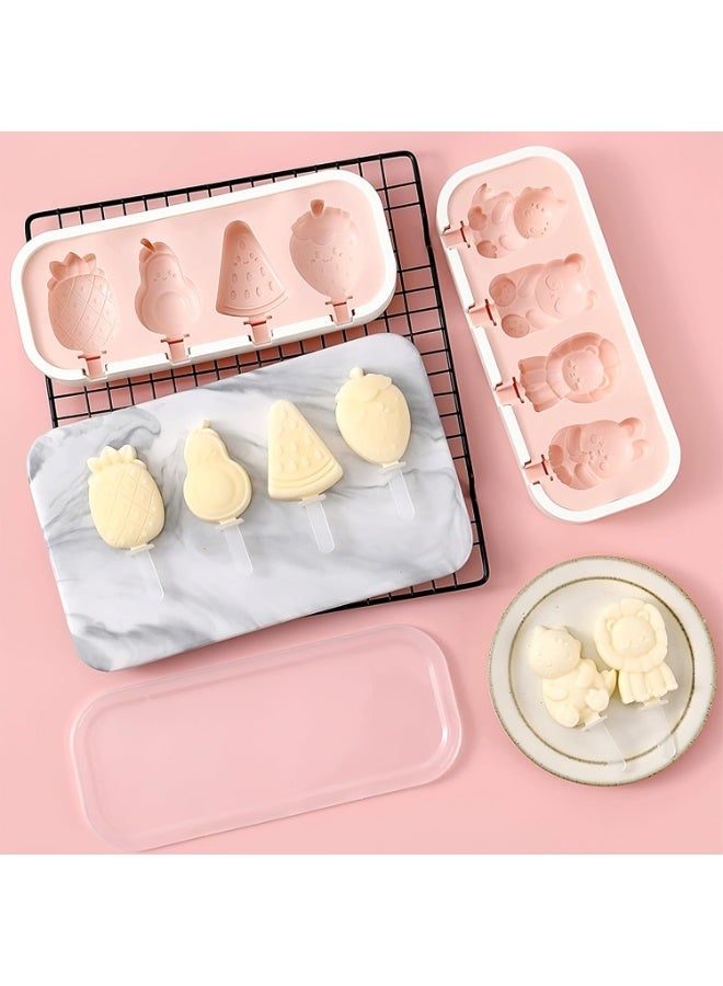 سونسر طقم قوالب مصاصات سيليكون، خالية من مادة BPA، 2 قطعة، صانعة آيس كريم DIY مع 12 عصا، تصميم فواكه وحيوانات - Image 5