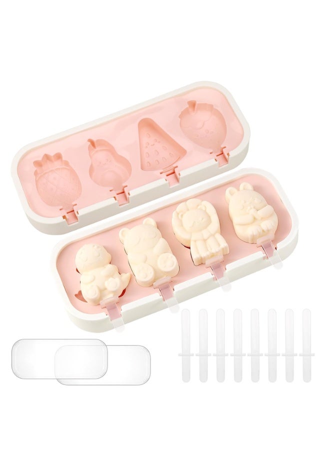 سونسر طقم قوالب مصاصات سيليكون، خالية من مادة BPA، 2 قطعة، صانعة آيس كريم DIY مع 12 عصا، تصميم فواكه وحيوانات - Image 1