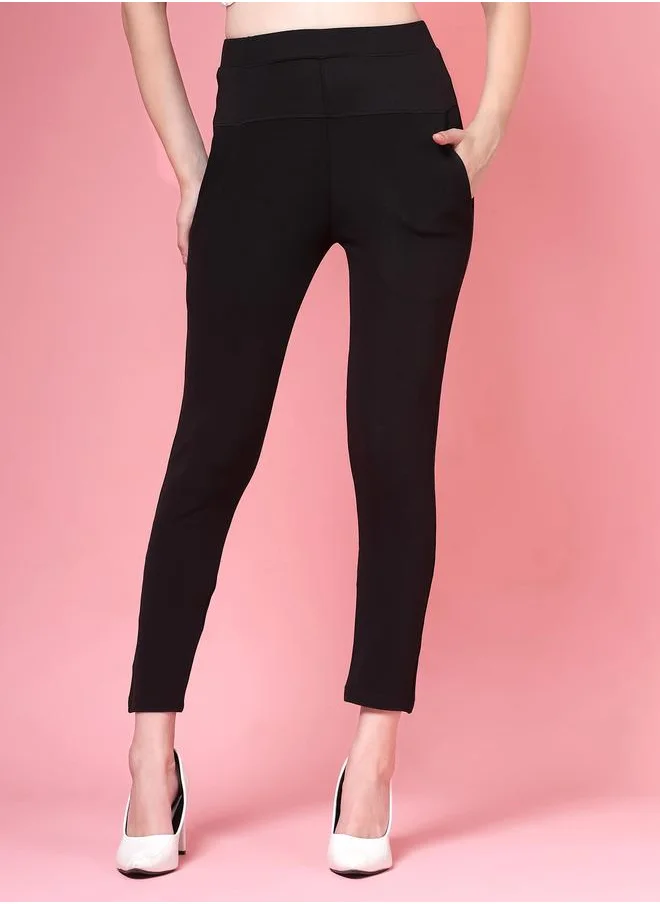 بوز PAUSE Women Black Solid High-Rise Cropped Skinny Pants