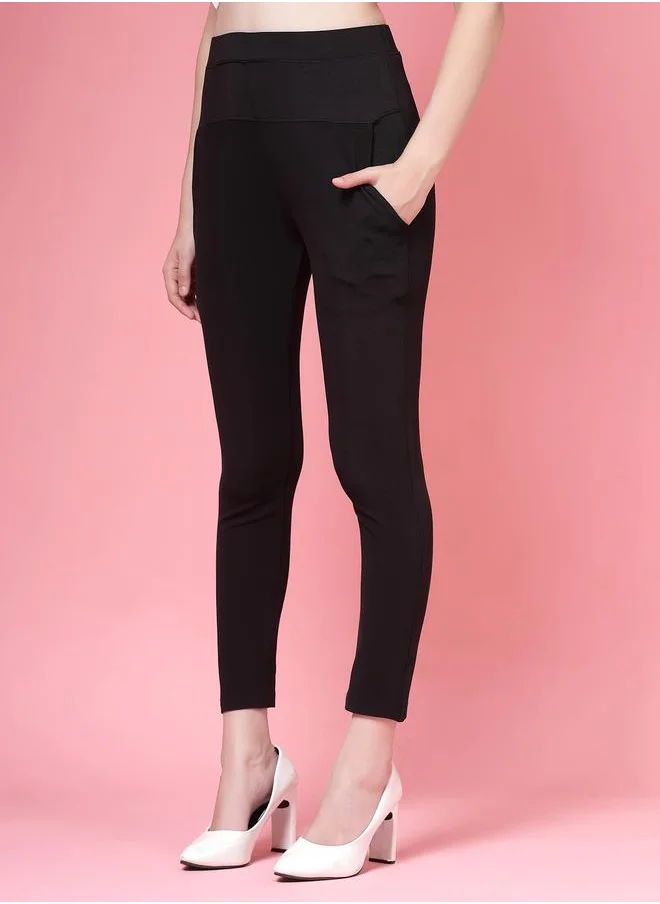بوز PAUSE Women Black Solid High-Rise Cropped Skinny Pants