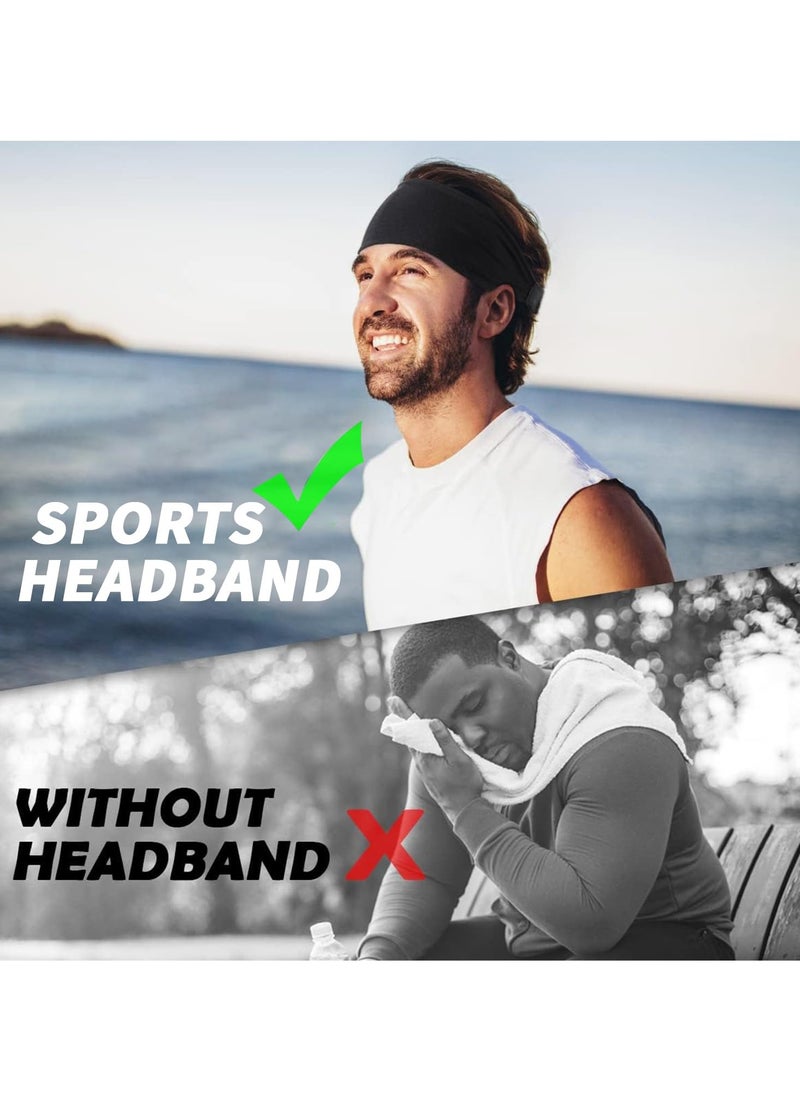 2Pcs Sweat Absorbent Sports Headband Elastic Non slip Headband Workout Sweatbands for Fitness Running Cycling Yoga (Black and Blue)