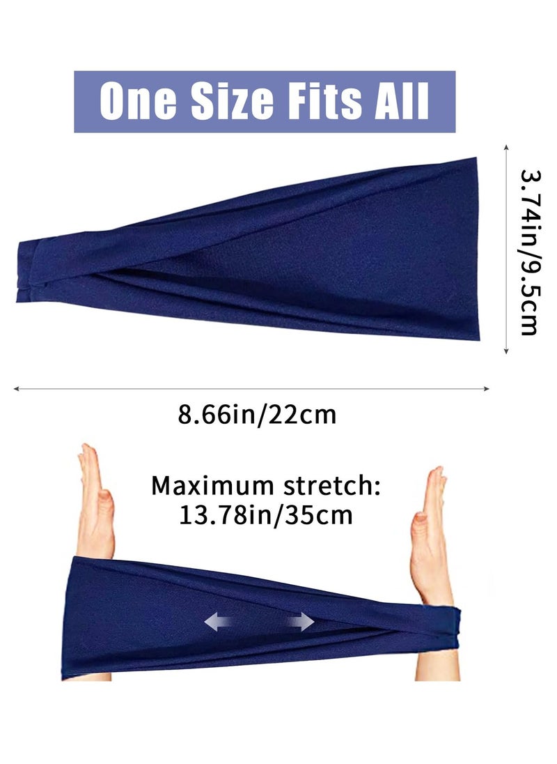 2Pcs Sweat Absorbent Sports Headband Elastic Non slip Headband Workout Sweatbands for Fitness Running Cycling Yoga (Black and Blue)