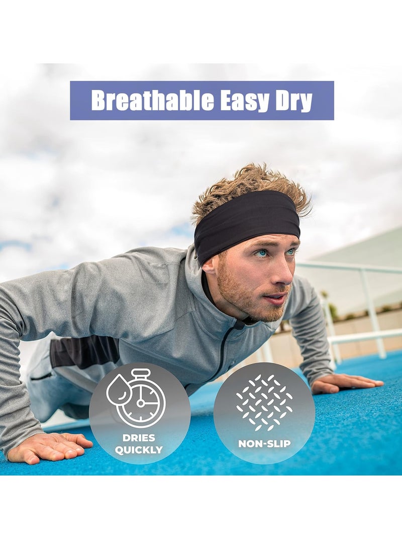 2Pcs Sweat Absorbent Sports Headband Elastic Non slip Headband Workout Sweatbands for Fitness Running Cycling Yoga (Black and Blue)
