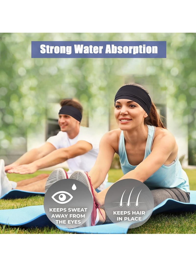 2Pcs Sweat Absorbent Sports Headband Elastic Non slip Headband Workout Sweatbands for Fitness Running Cycling Yoga (Black and Blue)