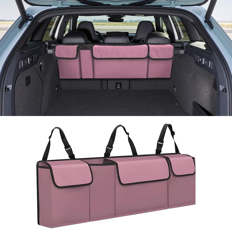 Alieemo Car Trunk Organizer Waterproof Collapsible Cargo Bag with 4 PocketsBackseat Hanging Large Storage with Adjustable Straps Sturdy Space Saver Frees Trunk Floor for SUV Truck Pink - Image 3