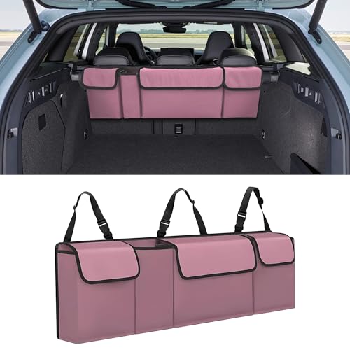 Alieemo Car Trunk Organizer Waterproof Collapsible Cargo Bag with 4 PocketsBackseat Hanging Large Storage with Adjustable Straps Sturdy Space Saver Frees Trunk Floor for SUV Truck Pink - Image 1