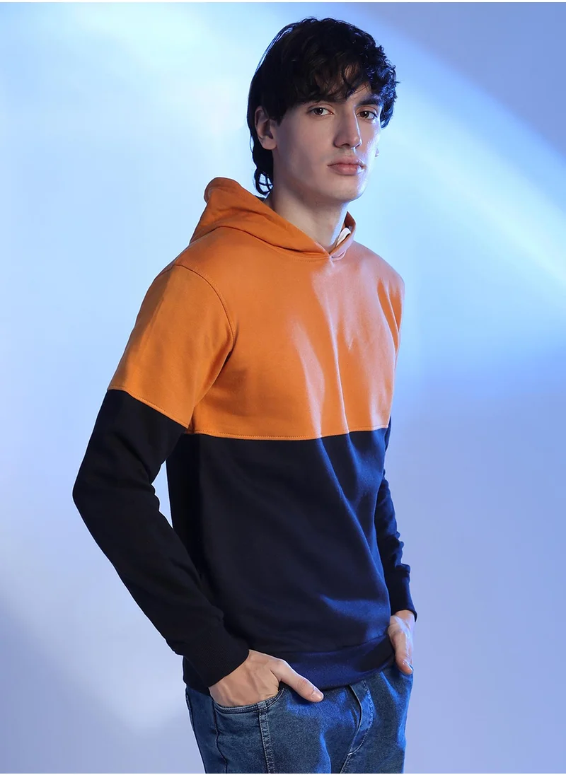 Campus Sutra Men's Mustard Yellow & Onyx Black Contrast Blcok Sweatshirt