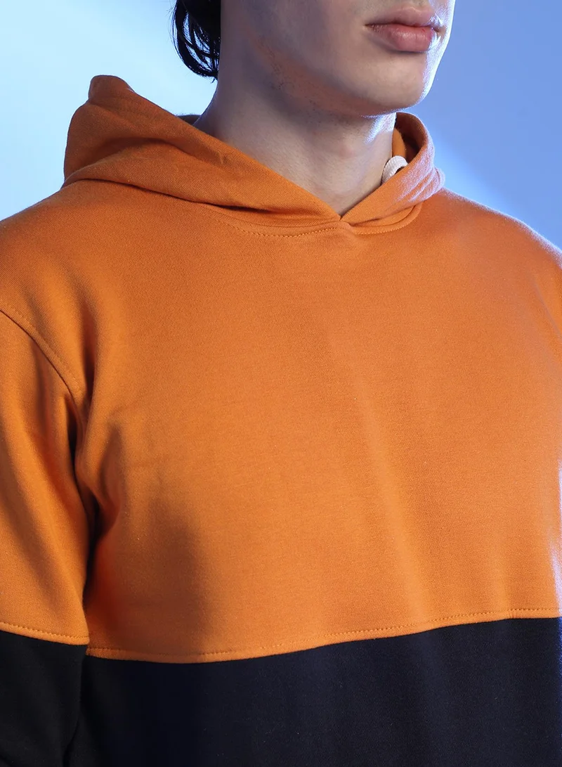 Campus Sutra Men's Mustard Yellow & Onyx Black Contrast Blcok Sweatshirt